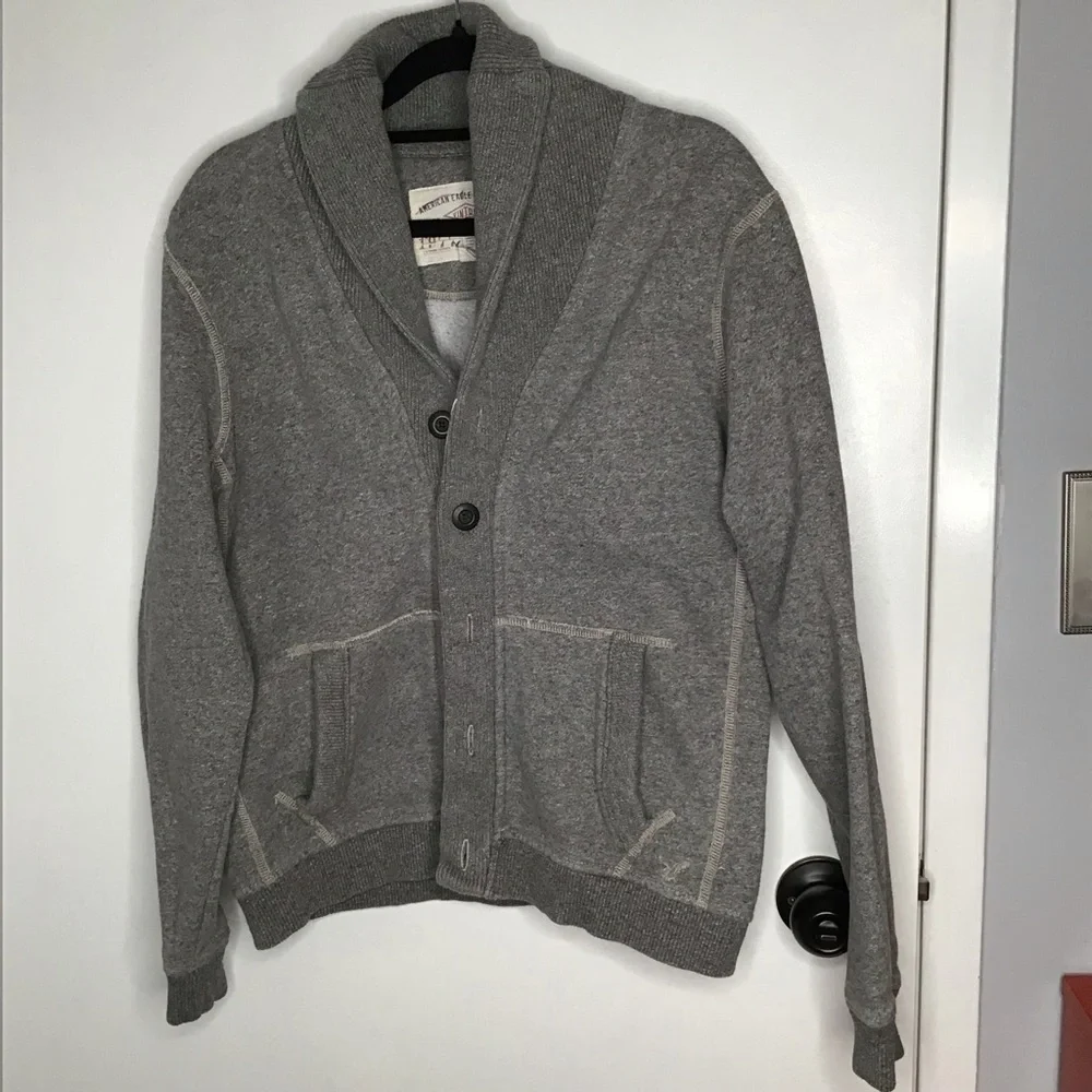 Y2K Men’s American Eagle Shawl CollarGrey Vintage Classic 1977 w/ pockets USXS - Picture 3 of 10